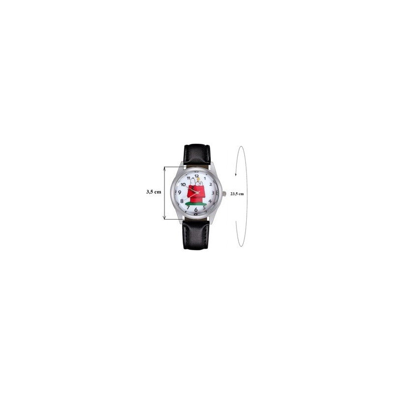 RELOJ SNOOPY CASA LUJO CORREA CUERO MUJER NEGRO CROMADO BLANCO | SNOOPY LUXURY WATCH LEATHER STRAP WOMEN BLACK CHROME WHITE
