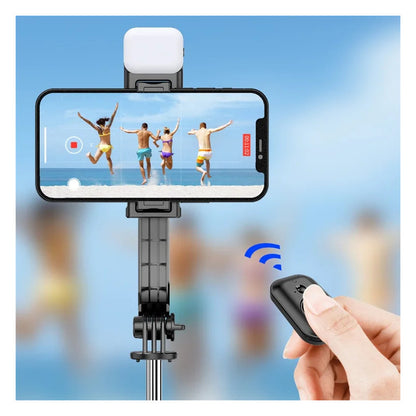 SELFIE STICK CONTROL BLUETOOTH TRIPODE TELESCOPICO LUZ LED | SELFIE STICK WITH BLUETOOTH REMOTE, TELESCOPIC TRIPOD & LED LIGHT
