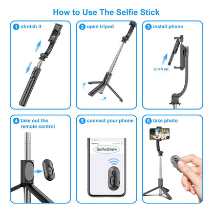 SELFIE STICK CONTROL BLUETOOTH TRIPODE TELESCOPICO LUZ LED | SELFIE STICK WITH BLUETOOTH REMOTE, TELESCOPIC TRIPOD & LED LIGHT