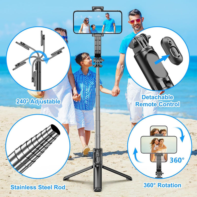 SELFIE STICK CONTROL BLUETOOTH TRIPODE TELESCOPICO LUZ LED | SELFIE STICK WITH BLUETOOTH REMOTE, TELESCOPIC TRIPOD & LED LIGHT