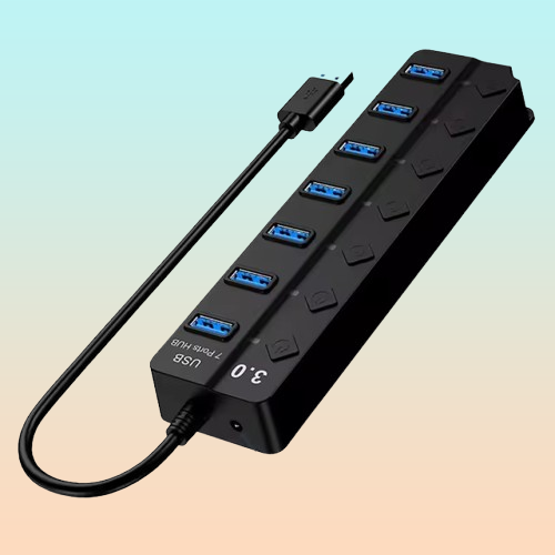HUB USB 7 PUERTOS 3.0 LUZ LED INTERRUPTOR INDEPENDIENTE NEGRO