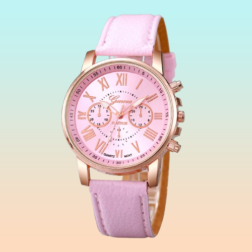 SET 5 PIEZAS RELOJ MUJER LUJO PULSERA ANILLO ARETES COLLAR ROSA ROSA CLARO ROSA