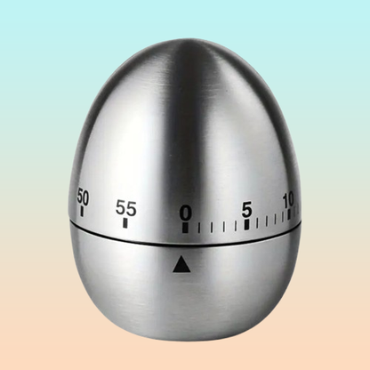 TEMPORIZADOR COCINA DISEÑO HUEVO ACERO INOXIDABLE MECÁNICO PLATEADO TIPO HUEVO