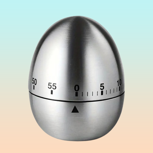 TEMPORIZADOR COCINA DISEÑO HUEVO ACERO INOXIDABLE MECÁNICO PLATEADO TIPO HUEVO