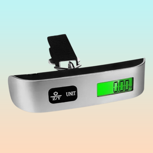 BÁSCULA DIGITAL VIAJERA PORTÁTIL 50KG PANTALLA LCD ILUMINADA NEGRO PLATEADO